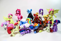 Size: 1280x853 | Tagged: safe, artist:dustysculptures, apple bloom, applejack, big macintosh, fluttershy, moondancer, pinkie pie, rainbow dash, rarity, sweetie belle, trixie, twilight sparkle, earth pony, pony, aiden pearce, alternate hairstyle, apple, bipedal, book, cellphone, clothes, cloud, cloudy, costume, flutterbat, group photo, irl, jacket, parody, phone, photo, sculpture, self ponidox, sleeping, turkey, turkey costume