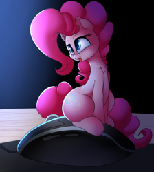 Size: 2600x2900 | Tagged: safe, artist:madacon, pinkie pie, earth pony, pony, computer mouse, cute, diapinkes, micro, sitting, smiling, solo, those ponies are little, tongue out