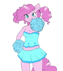 Size: 800x900 | Tagged: dead source, safe, artist:glacierclear, pinkie pie, anthro, bare shoulders, belly button, cheerleader, cheerleader pinkie, chubby, cleavage, cute, diapinkes, female, midriff, muffin top, solo