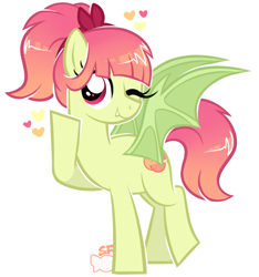 Size: 1471x1574 | Tagged: safe, artist:sugahfox, oc, oc only, oc:sweet citrus, bat pony, pony, female, heart, mare, one eye closed, simple background, solo, white background, wink