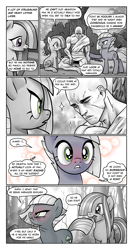 Size: 665x1252 | Tagged: safe, artist:pencils, limestone pie, marble pie, oc, oc:anon, earth pony, human, pony, comic:anon's pie adventure, barefoot, bishie sparkles, blushing, clothes, comic, crush, cute, eyes closed, feet, female, floppy ears, frown, glare, handsome, happy, human fetish, human male, limabetes, limetsun pie, male, marblebetes, mare, monochrome, nose wrinkle, open mouth, scrunchy face, sitting, smiling, sparkles, stupid sexy anon, toga, tsundere, unconscious, when she smiles, wide eyes
