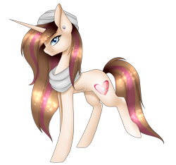 Size: 2141x2000 | Tagged: safe, artist:minelvi, oc, oc only, oc:alda, pony, unicorn, clothes, ear piercing, earring, female, hat, high res, jewelry, mare, piercing, scarf, simple background, solo, transparent background