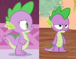 Size: 610x474 | Tagged: safe, edit, screencap, spike, dragon, simple ways, twilight time, chubby, comparison, thin, weight loss