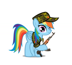 Size: 1327x1200 | Tagged: safe, rainbow dash, pegasus, pony, ak, ak-47, army, assault rifle, camouflage, gun, rifle, simple background, solo, vietnam, weapon, white background