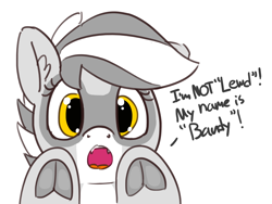 Size: 1280x960 | Tagged: safe, artist:pabbley, oc, oc only, oc:bandy cyoot, raccoon pony, ask, cute little fangs, dialogue, fangs, frog (hoof), hoofbutt, lewd, open mouth, simple background, solo, tumblr, underhoof, white background
