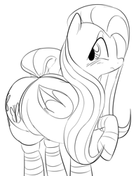 Size: 939x1211 | Tagged: safe, artist:dotkwa, fluttershy, pegasus, pony, chubby, grayscale, monochrome, solo