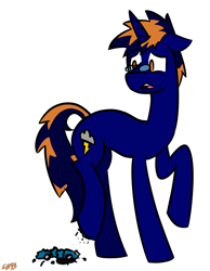 Size: 1664x2140 | Tagged: safe, artist:cobaltblaze93, artist:fenixthefox93, oc, oc only, oc:cobalt blaze, pony, unicorn, car, crushed, destruction, digital art, giant pony, macro, simple background, solo, transparent background