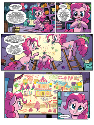 Size: 768x1024 | Tagged: safe, artist:pencils, derpibooru import, idw, pinkie pie, earth pony, pony, spoiler:comic, spoiler:comic69, comic, female, mare, official comic, party cave, preview, solo, speech bubble
