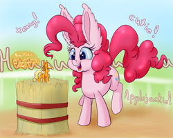 Size: 1250x1000 | Tagged: safe, artist:heir-of-rick, applejack, pinkie pie, earth pony, pony, daily apple pony, appletini, ear fluff, impossibly large ears, long ears, micro, shrunk