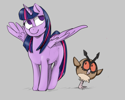 Size: 1280x1024 | Tagged: safe, artist:troudi94, twilight sparkle, twilight sparkle (alicorn), alicorn, pony, chubby, crossover, female, hoothoot, mare, pokémon