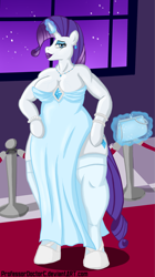 Size: 4183x7462 | Tagged: safe, artist:professordoctorc, rarity, anthro, unguligrade anthro, absurd resolution, arm hooves, chubby, clothes, dress, horn ring, magic, solo, telekinesis, wide hips