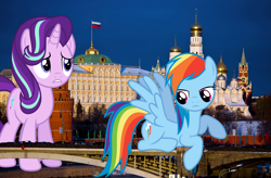 Size: 3760x2460 | Tagged: safe, artist:logan859, artist:luckreza8, artist:xpesifeindx, rainbow dash, starlight glimmer, pegasus, pony, unicorn, giant pony, giant rainbow dash, giant starlight glimmer, highrise ponies, irl, macro, mega/giant rainbow dash, moscow, photo, ponies in real life, russia