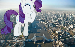 Size: 1600x997 | Tagged: safe, artist:dashiesparkle, artist:logan859, rarity, pony, unicorn, england, giant pony, highrise ponies, irl, london, macro, photo, ponies in real life