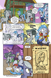 Size: 1268x1920 | Tagged: safe, artist:pencils, limestone pie, marble pie, oc, oc:sky shatter, earth pony, pegasus, pony, comic:marble mare manquee, angry, bruised, butt, clothes, coin purse, comic, crying, dizzy eyes, dock, female, green eyes, male, mare, necktie, on back, open mouth, outdoors, plot, poster, purple eyes, shaking, shy, speech bubble, stallion, sweat, that escalated quickly, thought bubble, tongue out, wanted poster