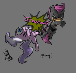 Size: 1058x1014 | Tagged: safe, artist:ponyrake, diamond tiara, scootaloo, batman, parody, punch