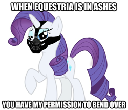 Size: 622x532 | Tagged: safe, derpibooru import, rarity, pony, unicorn, bane, batman, bend over, image macro