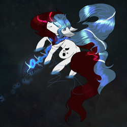 Size: 2560x2560 | Tagged: safe, artist:brokensilence, oc, oc only, oc:mira songheart, clothes, glowing eyes, long mane, long tail, magic, ponysona, scarf, solo