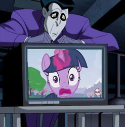 Size: 390x394 | Tagged: safe, twilight sparkle, human, batman, television, the joker