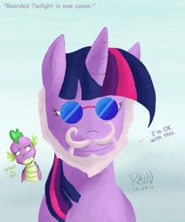 Size: 838x1008 | Tagged: safe, artist:rain, twilight sparkle, batman, beard, sunglasses