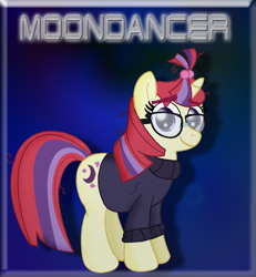 Size: 1545x1673 | Tagged: safe, artist:cyber-murph, moondancer, amending fences, clothes, cute, dancerbetes, glasses, looking at you, messy mane, smiling, solo, sweater