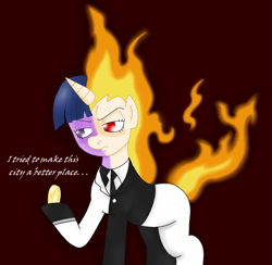 Size: 1325x1292 | Tagged: safe, artist:blackbewhite2k7, twilight sparkle, pony, unicorn, batman, blazer, clothes, crossover, female, mare, necktie, parody, rapidash, rapidash twilight, shirt, solo, trousers, two-face