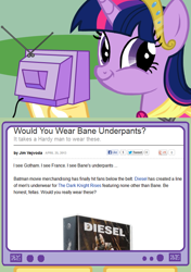 Size: 564x800 | Tagged: safe, twilight sparkle, twilight sparkle (alicorn), alicorn, pony, batman, exploitable meme, female, mare, tv meme, twiface