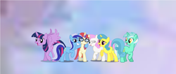 Size: 1680x712 | Tagged: safe, artist:chevistian, artist:dashiesparkle, artist:jakeneutron, artist:moongazeponies, lemon hearts, lyra heartstrings, minuette, moondancer, twilight sparkle, twilight sparkle (alicorn), twinkleshine, alicorn, pony, canterlot six, female, group shot, mare, vector, wallpaper, wink