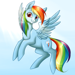 Size: 3000x3000 | Tagged: safe, artist:solweig, rainbow dash, pegasus, pony, flying, looking at you, smiling, solo, spread wings