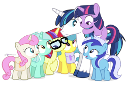 Size: 1000x675 | Tagged: safe, artist:dm29, lemon hearts, lyra heartstrings, minuette, moondancer, shining armor, twilight sparkle, twinkleshine, pony, unicorn, bbbff, canterlot six, cute, dancerbetes, female, filly, filly lemon hearts, filly lyra, filly minuette, filly moondancer, filly twilight sparkle, filly twinkleshine, glasses, julian yeo is trying to murder us, lemonbetes, looking at each other, lyrabetes, male, minubetes, open mouth, saddle bag, shining adorable, simple background, smiling, transparent background, twiabetes, twily, younger