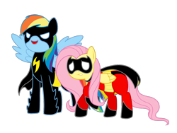 Size: 1536x1156 | Tagged: safe, artist:estefanoida, derpibooru import, fluttershy, rainbow dash, pegasus, pony, batman, batman and robin, crossover, parody, robin