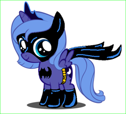 Size: 481x436 | Tagged: safe, artist:phaedradormen, princess luna, alicorn, pony, batman, crossover, filly, simple background, solo, woona