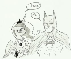 Size: 960x803 | Tagged: safe, artist:joelashimself, princess luna, alicorn, pony, batman, crossover, monochrome