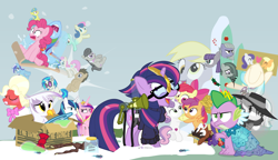 Size: 1200x692 | Tagged: safe, artist:dm29, apple bloom, applejack, big macintosh, bon bon, coco pommel, derpy hooves, dj pon-3, doctor whooves, gilda, lemon hearts, limestone pie, lyra heartstrings, marble pie, maud pie, minuette, moondancer, octavia melody, pinkie pie, princess cadance, rainbow dash, rarity, scootaloo, shining armor, smooze, spike, sweetie belle, sweetie drops, trouble shoes, twilight sparkle, twilight sparkle (alicorn), twinkleshine, vinyl scratch, alicorn, earth pony, griffon, pony, unicorn, amending fences, appleoosa's most wanted, bloom and gloom, brotherhooves social, canterlot boutique, castle sweet castle, crusaders of the lost mark, do princesses dream of magic sheep, hearthbreakers, made in manehattan, make new friends but keep discord, party pooped, princess spike (episode), rarity investigates, slice of life (episode), tanks for the memories, the cutie map, the lost treasure of griffonstone, the one where pinkie pie knows, alternate hairstyle, background six, bedroom eyes, bowtie, box, cardboard box, charlie brown, clothes, crossing the memes, crying, cutie mark, cutie mark crusaders, derpysaur, detective rarity, dress, female, filly, fusion, glasses, hat, i didn't listen, i'm pancake, implied rarijack, it happened, lyrabon (fusion), mare, meme, new crown, ocular gushers, orchard blossom, peanuts, pest control gear, princess dress, punklight sparkle, sled, snow, staff, staff of sameness, sweater, the cmc's cutie marks, the meme continues, the ride never ends, the story so far of season 5, this isn't even my final form, top hat, twilight scepter, twittermite, unamused, volumetric mouth, wig