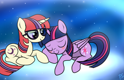 Size: 1580x1024 | Tagged: safe, artist:pinkamenascratch, moondancer, twilight sparkle, twilight sparkle (alicorn), alicorn, pony, female, lesbian, mare, shipping, twidancer