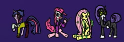 Size: 900x309 | Tagged: safe, artist:kontrollen656, derpibooru import, fluttershy, pinkie pie, rarity, twilight sparkle, earth pony, pegasus, pony, unicorn, batman, catmare, catwoman, crossover, pinkie joker, poison ivy, razor, the joker, two-face