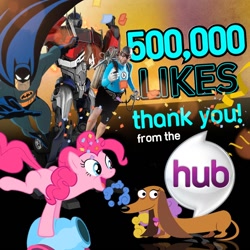 Size: 700x700 | Tagged: safe, derpibooru import, pinkie pie, earth pony, pony, aquabats, batman, facebook, hub logo, hubble, official, optimus prime, pound puppies, strudel, the hub, transformers