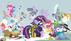 Size: 1200x692 | Tagged: safe, artist:dm29, apple bloom, applejack, big macintosh, bon bon, coco pommel, derpy hooves, dj pon-3, doctor whooves, gilda, lemon hearts, limestone pie, lyra heartstrings, marble pie, maud pie, minuette, moondancer, octavia melody, pinkie pie, princess cadance, rainbow dash, rarity, scootaloo, shining armor, smooze, spike, sweetie belle, sweetie drops, trouble shoes, twilight sparkle, twilight sparkle (alicorn), twinkleshine, vinyl scratch, alicorn, earth pony, griffon, pony, unicorn, amending fences, appleoosa's most wanted, bloom and gloom, brotherhooves social, canterlot boutique, castle sweet castle, crusaders of the lost mark, do princesses dream of magic sheep, hearthbreakers, made in manehattan, make new friends but keep discord, party pooped, princess spike (episode), rarity investigates, scare master, slice of life (episode), tanks for the memories, the cutie map, the lost treasure of griffonstone, the one where pinkie pie knows, alicorn costume, alternate hairstyle, athena sparkle, background six, bedroom eyes, bowtie, box, cardboard box, charlie brown, clothes, costume, crossdressing, crossing the memes, crying, cutie mark, cutie mark crusaders, derpysaur, detective rarity, dress, fake horn, fake wings, female, filly, fusion, glasses, hat, i didn't listen, i'm pancake, implied rarijack, it happened, lyrabon (fusion), mare, meme, new crown, nightmare night costume, ocular gushers, orchard blossom, peanuts, pest control gear, princess dress, punklight sparkle, revolutionary girl utena, sled, snow, staff, staff of sameness, sweater, the cmc's cutie marks, the meme continues, the ride never ends, the story so far of season 5, this isn't even my final form, toilet paper roll, toilet paper roll horn, top hat, twilight muffins, twilight scepter, twittermite, unamused, volumetric mouth, wig