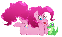 Size: 1800x1085 | Tagged: safe, artist:meb90, gummy, pinkie pie, earth pony, pony, chubby, chubby cheeks, squishy cheeks