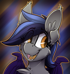 Size: 858x901 | Tagged: safe, artist:ralek, oc, oc only, oc:echo, bat pony, pony, avatar, bat eyes, bat wings, chest fluff, ear fluff, fangs, icon, open mouth, solo