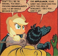 Size: 398x384 | Tagged: safe, derpibooru import, applejack, earth pony, pony, batman, meme, my parents are dead, robin, slap