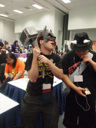 Size: 3024x4032 | Tagged: safe, artist:uc77, human, batman, cosplay, equestria la, irl, irl human, mjölnir, photo