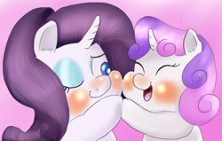 Size: 1544x981 | Tagged: safe, artist:braffy, rarity, sweetie belle, pony, unicorn, chubby, female, horn, mare, purple mane, white coat