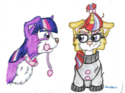 Size: 1905x1410 | Tagged: safe, artist:silversimba01, moondancer, twilight sparkle, dog, pony, unicorn, collar, fanart, female, mare, species swap