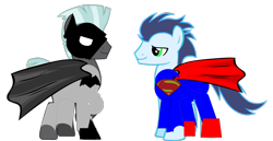 Size: 1334x690 | Tagged: safe, artist:jawsandgumballfan24, soarin', thunderlane, pony, batman, batman v superman: dawn of justice, cape, clothes, cosplay, costume, simple background, superman, transparent background, vector