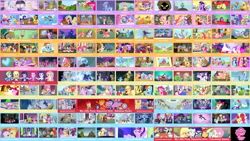 Size: 4420x2500 | Tagged: safe, artist:sploich, edit, edited screencap, screencap, angel bunny, apple bloom, applejack, babs seed, big macintosh, bon bon, carrot cake, cheerilee, cheese sandwich, cherry jubilee, chickadee, cloudy quartz, coco pommel, coloratura, cranky doodle donkey, daring do, diamond tiara, discord, flam, flash sentry, flim, fluttershy, garble, gilda, granny smith, harry, igneous rock pie, iron will, lemon hearts, lightning dust, limestone pie, lyra heartstrings, marble pie, mare do well, maud pie, minuette, moondancer, ms. peachbottom, neon lights, opalescence, owlowiscious, photo finish, pinkie pie, prince rutherford, princess cadance, princess celestia, princess luna, rainbow dash, rarity, rising star, sassy saddles, sci-twi, scootaloo, shining armor, silver spoon, smooze, spike, spike the regular dog, starlight glimmer, sunset shimmer, suri polomare, sweetie belle, sweetie drops, tank, tree hugger, trixie, trouble shoes, twilight sparkle, twilight sparkle (alicorn), twinkleshine, unicorn twilight, winona, zecora, buffalo, diamond dog, dog, donkey, dragon, earth pony, griffon, parasprite, pegasus, pony, unicorn, zebra, a bird in the hoof, a canterlot wedding, a dog and pony show, a friend in deed, amending fences, apple family reunion, applebuck season, baby cakes, bats!, bloom and gloom, boast busters, bridle gossip, brotherhooves social, call of the cutie, canterlot boutique, castle mane-ia, castle sweet castle, crusaders of the lost mark, daring don't, do princesses dream of magic sheep, dragon quest, dragonshy, equestria games (episode), equestria girls, fall weather friends, family appreciation day, feeling pinkie keen, filli vanilli, flight to the finish, for whom the sweetie belle toils, friendship games, friendship is magic, games ponies play, green isn't your color, griffon the brush off, hearthbreakers, hearts and hooves day (episode), hurricane fluttershy, inspiration manifestation, it ain't easy being breezies, it's about time, just for sidekicks, keep calm and flutter on, leap of faith, lesson zero, look before you sleep, luna eclipsed, made in manehattan, magic duel, magical mystery cure, make new friends but keep discord, may the best pet win, mmmystery on the friendship express, one bad apple, over a barrel, owl's well that ends well, party of one, party pooped, pinkie apple pie, pinkie pride, ponyville confidential, princess spike (episode), putting your hoof down, rainbow falls, rainbow rocks, rarity investigates, rarity takes manehattan, read it and weep, season 1, season 2, season 3, season 4, season 5, secret of my excess, simple ways, sisterhooves social, sleepless in ponyville, slice of life (episode), somepony to watch over me, sonic rainboom (episode), spike at your service, stare master, suited for success, swarm of the century, sweet and elite, tanks for the memories, testing testing 1-2-3, the best night ever, the crystal empire, the cutie map, the cutie mark chronicles, the cutie pox, the cutie re-mark, the last roundup, the mane attraction, the mysterious mare do well, the one where pinkie pie knows, the return of harmony, the show stoppers, the super speedy cider squeezy 6000, the ticket master, three's a crowd, too many pinkie pies, trade ya, twilight time, twilight's kingdom, what about discord?, winter wrap up, wonderbolts academy, background pony, collage, cutie mark, equestria games, female, filly, flim flam brothers, hearth's warming eve, hearts and hooves day, image macro, male, mare, meme, my little pony logo, quartzrock, sonic rainboom, stallion, wall of tags