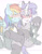 Size: 1512x1960 | Tagged: safe, artist:blackbewhite2k7, derpibooru import, rainbow dash, rarity, pegasus, pony, unicorn, angry, batman, blushing, catwoman, claws, clothes, costume, cowl, crossed legs, crossover, face, female, kissing, lesbian, raridash, scrunchy face, shipping, sitting, sketch, unmasked, whip, wip