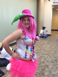 Size: 2448x3264 | Tagged: safe, pinkie pie, human, bronycon, chubby, clothes, corset, cosplay, irl, irl human, photo