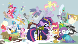 Size: 1200x692 | Tagged: safe, artist:dm29, apple bloom, applejack, big macintosh, bon bon, coco pommel, derpy hooves, discord, dj pon-3, doctor whooves, fluttershy, gilda, lemon hearts, limestone pie, lyra heartstrings, marble pie, maud pie, minuette, moondancer, octavia melody, pinkie pie, princess cadance, rainbow dash, rarity, scootaloo, shining armor, smooze, spike, sweetie belle, sweetie drops, trouble shoes, twilight sparkle, twilight sparkle (alicorn), twinkleshine, vinyl scratch, alicorn, earth pony, griffon, pony, unicorn, amending fences, appleoosa's most wanted, bloom and gloom, brotherhooves social, canterlot boutique, castle sweet castle, crusaders of the lost mark, do princesses dream of magic sheep, hearthbreakers, made in manehattan, make new friends but keep discord, party pooped, princess spike (episode), rarity investigates, scare master, slice of life (episode), tanks for the memories, the cutie map, the hooffields and mccolts, the lost treasure of griffonstone, the one where pinkie pie knows, what about discord?, alicorn costume, alternate hairstyle, athena sparkle, back to the future, background six, bedroom eyes, bowtie, box, cardboard box, charlie brown, clothes, costume, crossdressing, crossing the memes, crying, cutie mark, cutie mark crusaders, derpysaur, detective rarity, dress, fake horn, fake wings, female, filly, fusion, glasses, hat, i didn't listen, i'm pancake, implied rarijack, it happened, lyrabon (fusion), mare, meme, new crown, nightmare night costume, ocular gushers, orchard blossom, peanuts, pest control gear, pinkie mcpie, princess dress, punklight sparkle, revolutionary girl utena, saddle bag, sled, snow, staff, staff of sameness, sunglasses, sweater, the cmc's cutie marks, the meme continues, the ride never ends, the story so far of season 5, this isn't even my final form, toilet paper roll, toilet paper roll horn, top hat, twilight muffins, twilight scepter, twittermite, unamused, volumetric mouth, wig
