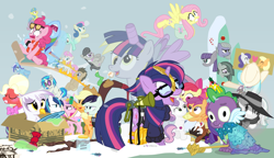 Size: 1200x692 | Tagged: safe, artist:dm29, apple bloom, applejack, big macintosh, bon bon, coco pommel, coloratura, derpy hooves, discord, dj pon-3, doctor whooves, fluttershy, gilda, lemon hearts, limestone pie, lyra heartstrings, marble pie, maud pie, minuette, moondancer, octavia melody, pinkie pie, princess cadance, rainbow dash, rarity, scootaloo, shining armor, smooze, spike, starlight glimmer, sweetie belle, sweetie drops, trouble shoes, twilight sparkle, twilight sparkle (alicorn), twinkleshine, vinyl scratch, alicorn, earth pony, griffon, pony, unicorn, amending fences, appleoosa's most wanted, bloom and gloom, brotherhooves social, canterlot boutique, castle sweet castle, crusaders of the lost mark, do princesses dream of magic sheep, hearthbreakers, made in manehattan, make new friends but keep discord, party pooped, princess spike (episode), rarity investigates, scare master, slice of life (episode), tanks for the memories, the cutie map, the cutie re-mark, the hooffields and mccolts, the lost treasure of griffonstone, the mane attraction, the one where pinkie pie knows, what about discord?, alicorn costume, alternate hairstyle, athena sparkle, back to the future, background six, bedroom eyes, bipedal, bowtie, box, cardboard box, charlie brown, clothes, costume, crossdressing, crossing the memes, crying, cutie mark, cutie mark crusaders, derpysaur, detective rarity, dress, fake horn, fake wings, female, filly, fusion, glasses, hat, i didn't listen, i'm pancake, implied rarijack, it happened, lyrabon (fusion), mare, meme, new crown, nightmare night costume, ocular gushers, open mouth, orchard blossom, peanuts, pest control gear, pinkie mcpie, princess dress, punklight sparkle, rara, revolutionary girl utena, s5 starlight, saddle bag, selfie, sled, snow, staff, staff of sameness, sunglasses, sweater, the cmc's cutie marks, the meme continues, the ride never ends, the story so far of season 5, this isn't even my final form, toilet paper roll, toilet paper roll horn, top hat, twilight muffins, twilight scepter, twittermite, unamused, volumetric mouth, wig