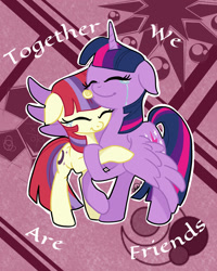 Size: 1890x2362 | Tagged: safe, artist:mercyantebellum, moondancer, twilight sparkle, twilight sparkle (alicorn), alicorn, pony, duo, female, hug, mare